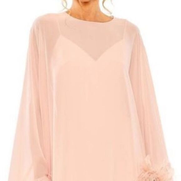 NWT MAC DUGGAL TRAPEZE DRESS WITH FEATHER TRIM 11622 $ 598.00 - Picture 8 of 11